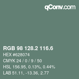 カラーコード: RGB 98 128.2 116.6 | qconv.com