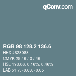 カラーコード: RGB 98 128.2 136.6 | qconv.com