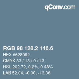カラーコード: RGB 98 128.2 146.6 | qconv.com