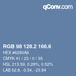カラーコード: RGB 98 128.2 166.6 | qconv.com