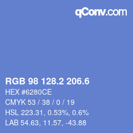 カラーコード: RGB 98 128.2 206.6 | qconv.com