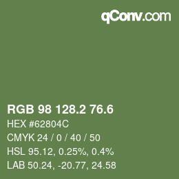 カラーコード: RGB 98 128.2 76.6 | qconv.com