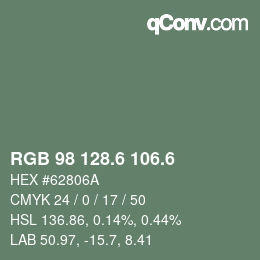 カラーコード: RGB 98 128.6 106.6 | qconv.com