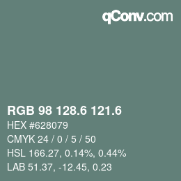 カラーコード: RGB 98 128.6 121.6 | qconv.com