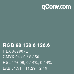 カラーコード: RGB 98 128.6 126.6 | qconv.com