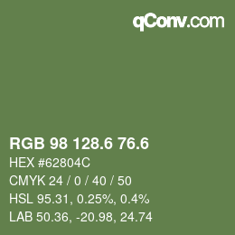 カラーコード: RGB 98 128.6 76.6 | qconv.com