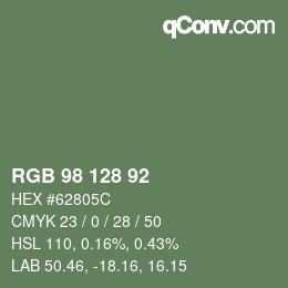 颜色代码: RGB 98 128 92 | qconv.com