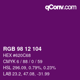 Color code: RGB 98 12 104 | qconv.com