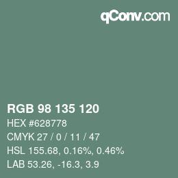 Color code: RGB 98 135 120 | qconv.com