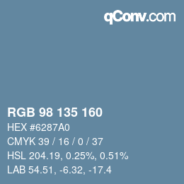 Color code: RGB 98 135 160 | qconv.com