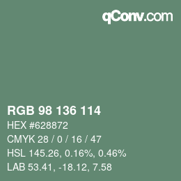 Color code: RGB 98 136 114 | qconv.com