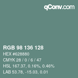 Color code: RGB 98 136 128 | qconv.com