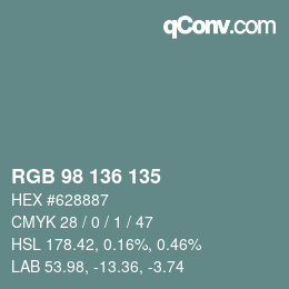 Color code: RGB 98 136 135 | qconv.com