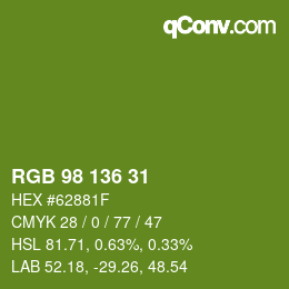Color code: RGB 98 136 31 | qconv.com