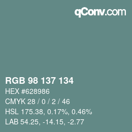 颜色代码: RGB 98 137 134 | qconv.com