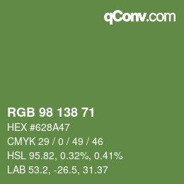 Color code: RGB 98 138 71 | qconv.com