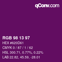 Color code: RGB 98 13 97 | qconv.com