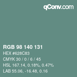 Farbcode: RGB 98 140 131 | qconv.com