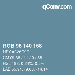 颜色代码: RGB 98 140 158 | qconv.com
