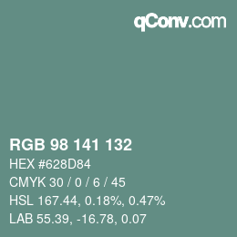 颜色代码: RGB 98 141 132 | qconv.com