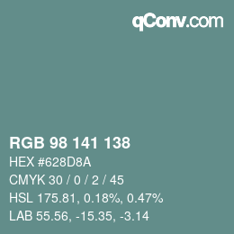 颜色代码: RGB 98 141 138 | qconv.com