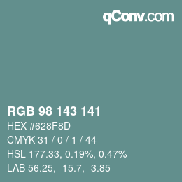 Color code: RGB 98 143 141 | qconv.com