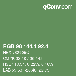カラーコード: RGB 98 144.4 92.4 | qconv.com