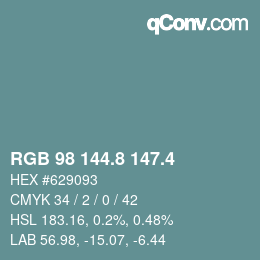 カラーコード: RGB 98 144.8 147.4 | qconv.com