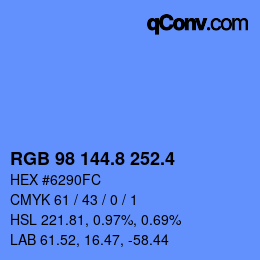 カラーコード: RGB 98 144.8 252.4 | qconv.com
