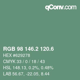 カラーコード: RGB 98 146.2 120.6 | qconv.com