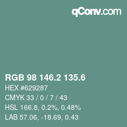 カラーコード: RGB 98 146.2 135.6 | qconv.com