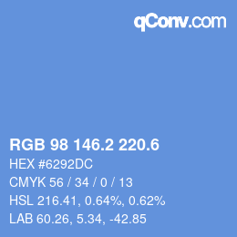 カラーコード: RGB 98 146.2 220.6 | qconv.com