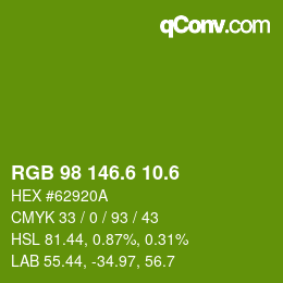 カラーコード: RGB 98 146.6 10.6 | qconv.com