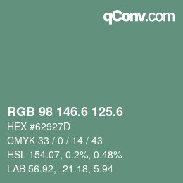 カラーコード: RGB 98 146.6 125.6 | qconv.com