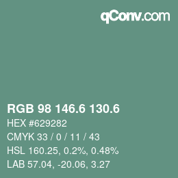 カラーコード: RGB 98 146.6 130.6 | qconv.com