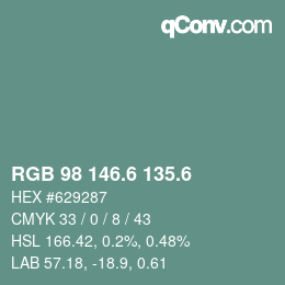 カラーコード: RGB 98 146.6 135.6 | qconv.com