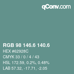 カラーコード: RGB 98 146.6 140.6 | qconv.com