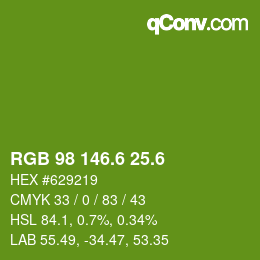 カラーコード: RGB 98 146.6 25.6 | qconv.com
