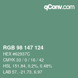 Color code: RGB 98 147 124 | qconv.com