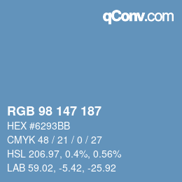 カラーコード: RGB 98 147 187 | qconv.com