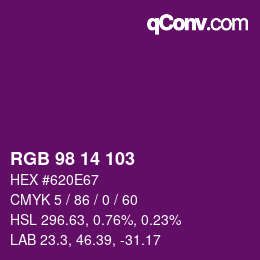 颜色代码: RGB 98 14 103 | qconv.com