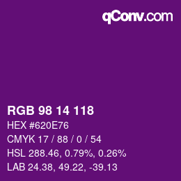 Color code: RGB 98 14 118 | qconv.com