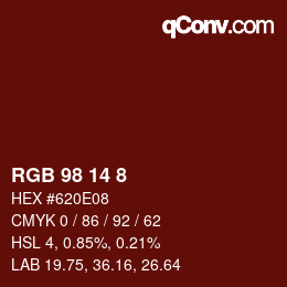 Color code: RGB 98 14 8 | qconv.com