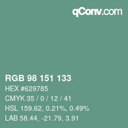 Color code: RGB 98 151 133 | qconv.com