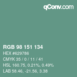 Color code: RGB 98 151 134 | qconv.com