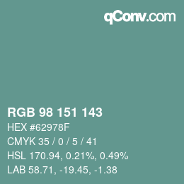 Color code: RGB 98 151 143 | qconv.com