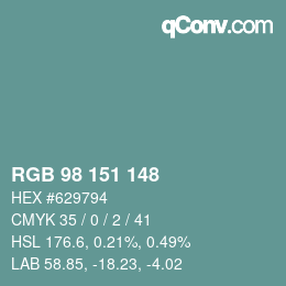 Color code: RGB 98 151 148 | qconv.com