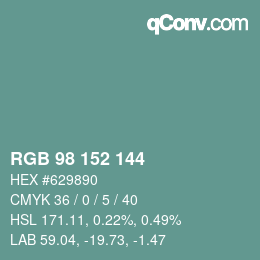 颜色代码: RGB 98 152 144 | qconv.com