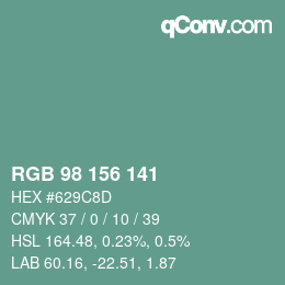 Color code: RGB 98 156 141 | qconv.com