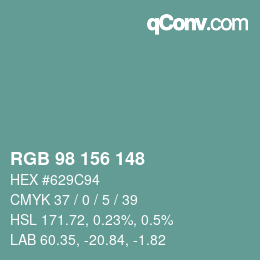 Color code: RGB 98 156 148 | qconv.com